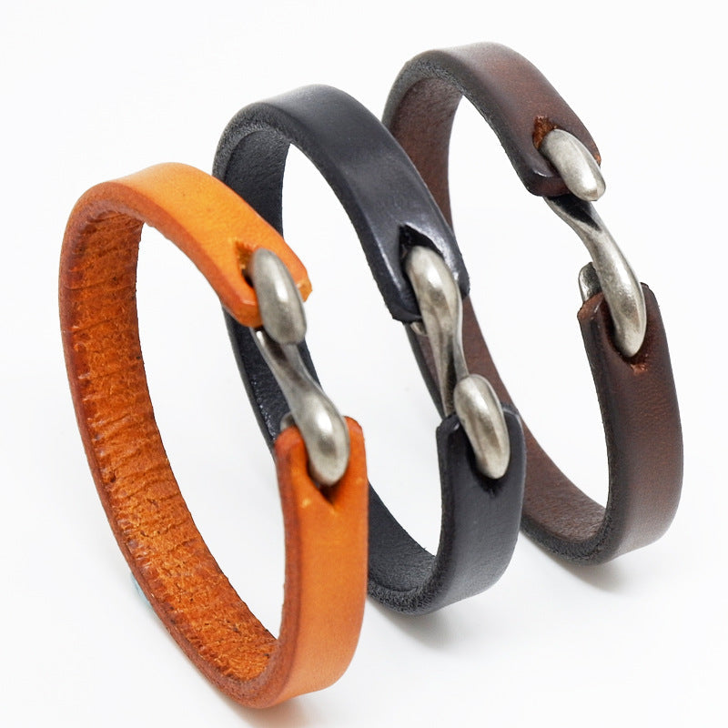 S buckle brown leather bracelet