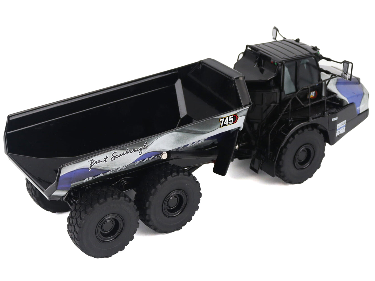 CAT Caterpillar 745 Articulated Dump Truck "Brent Scarbrough & Co. - Back the Blue" Black with Graphics "High Line" Series 1/50 Diecast Model by Diecast Masters