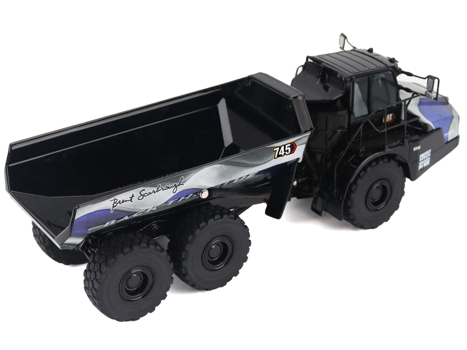 CAT Caterpillar 745 Articulated Dump Truck "Brent Scarbrough & Co. - Back the Blue" Black with Graphics "High Line" Series 1/50 Diecast Model by Diecast Masters