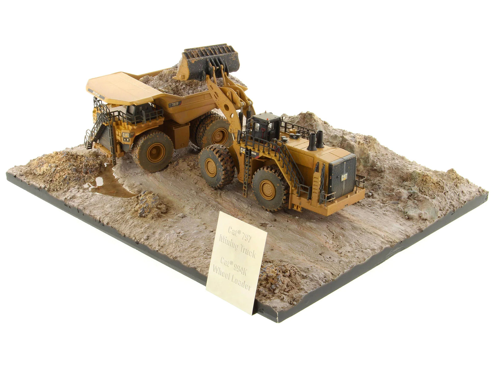 CAT Caterpillar 994K Wheel Loader and 797 Mining Truck Yellow (Weathered) Set of 2 Pieces "Weathered Series" 1/125 Diecast Model by Diecast Masters