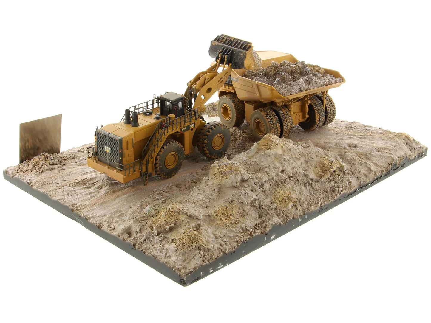 CAT Caterpillar 994K Wheel Loader and 797 Mining Truck Yellow (Weathered) Set of 2 Pieces "Weathered Series" 1/125 Diecast Model by Diecast Masters