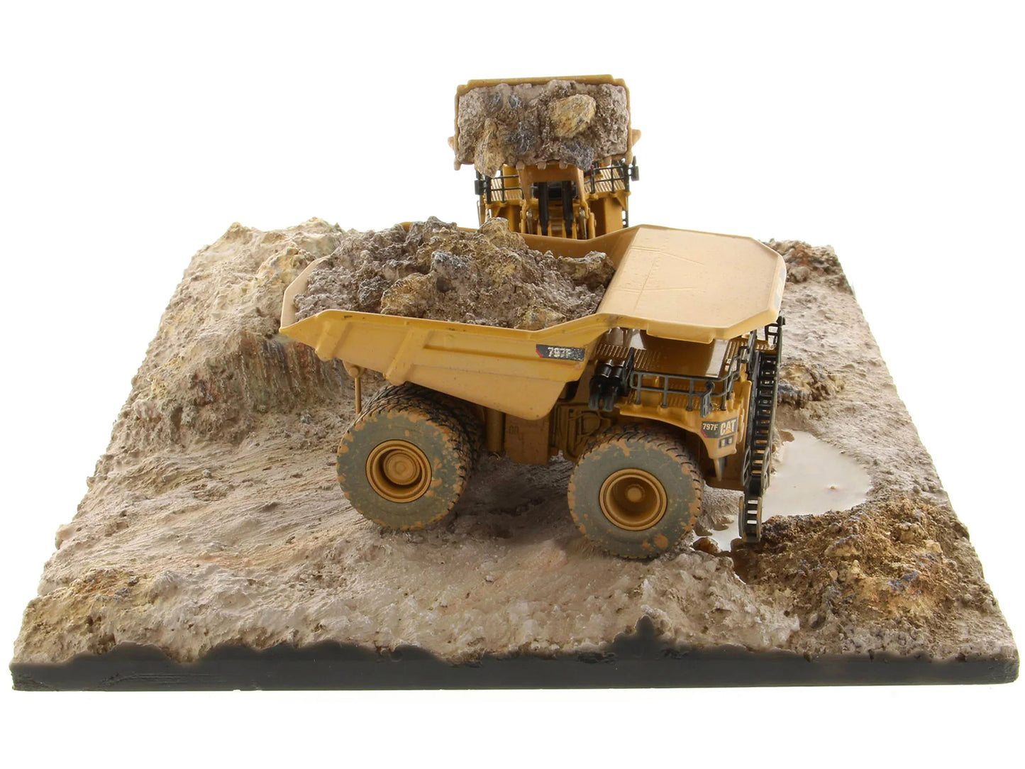 CAT Caterpillar 994K Wheel Loader and 797 Mining Truck Yellow (Weathered) Set of 2 Pieces "Weathered Series" 1/125 Diecast Model by Diecast Masters