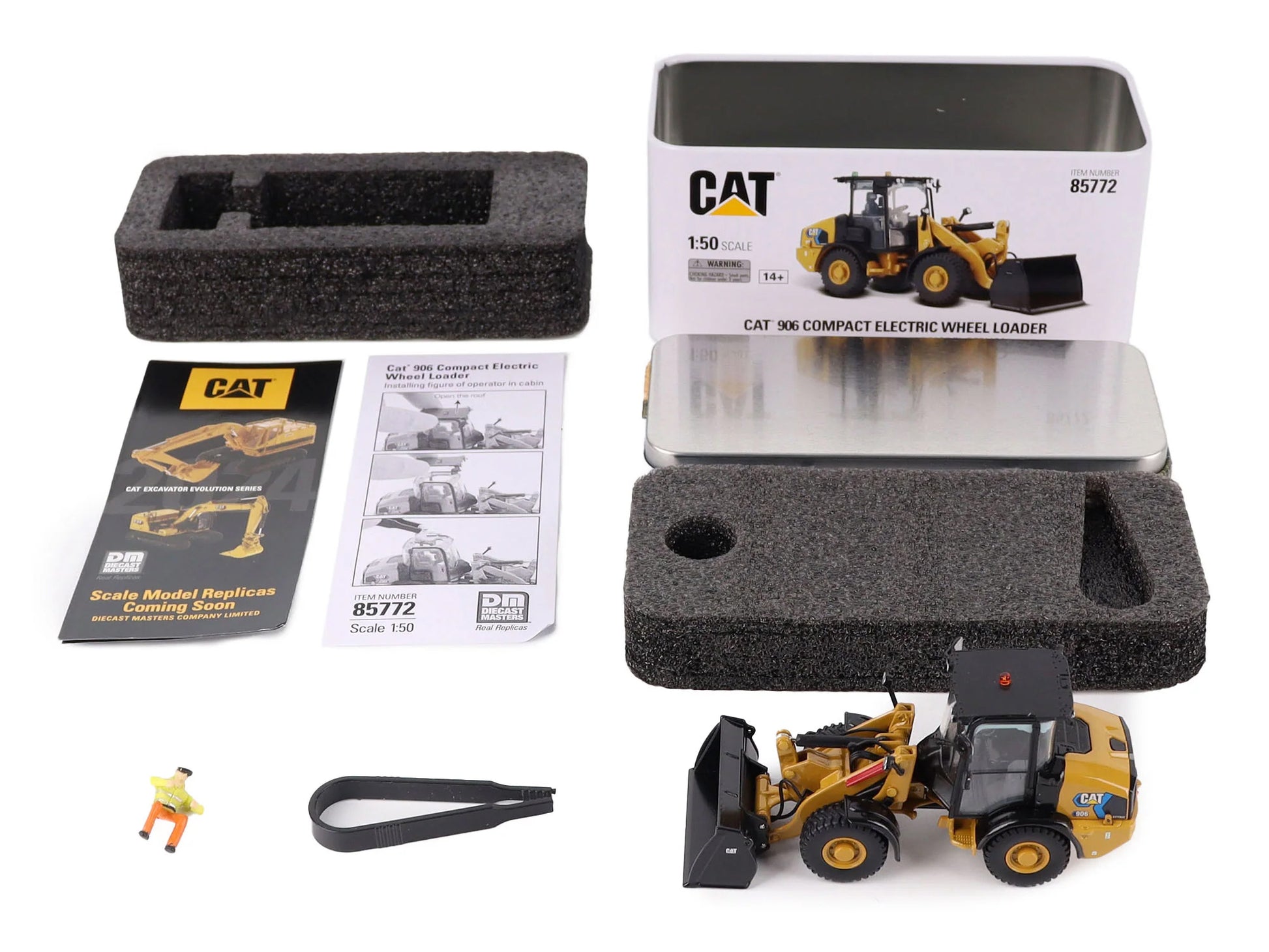 CAT Caterpillar 906 Electric Compact Wheel Loader Yellow with Operator "High Line Series" 1/50 Diecast Model by Diecast Masters