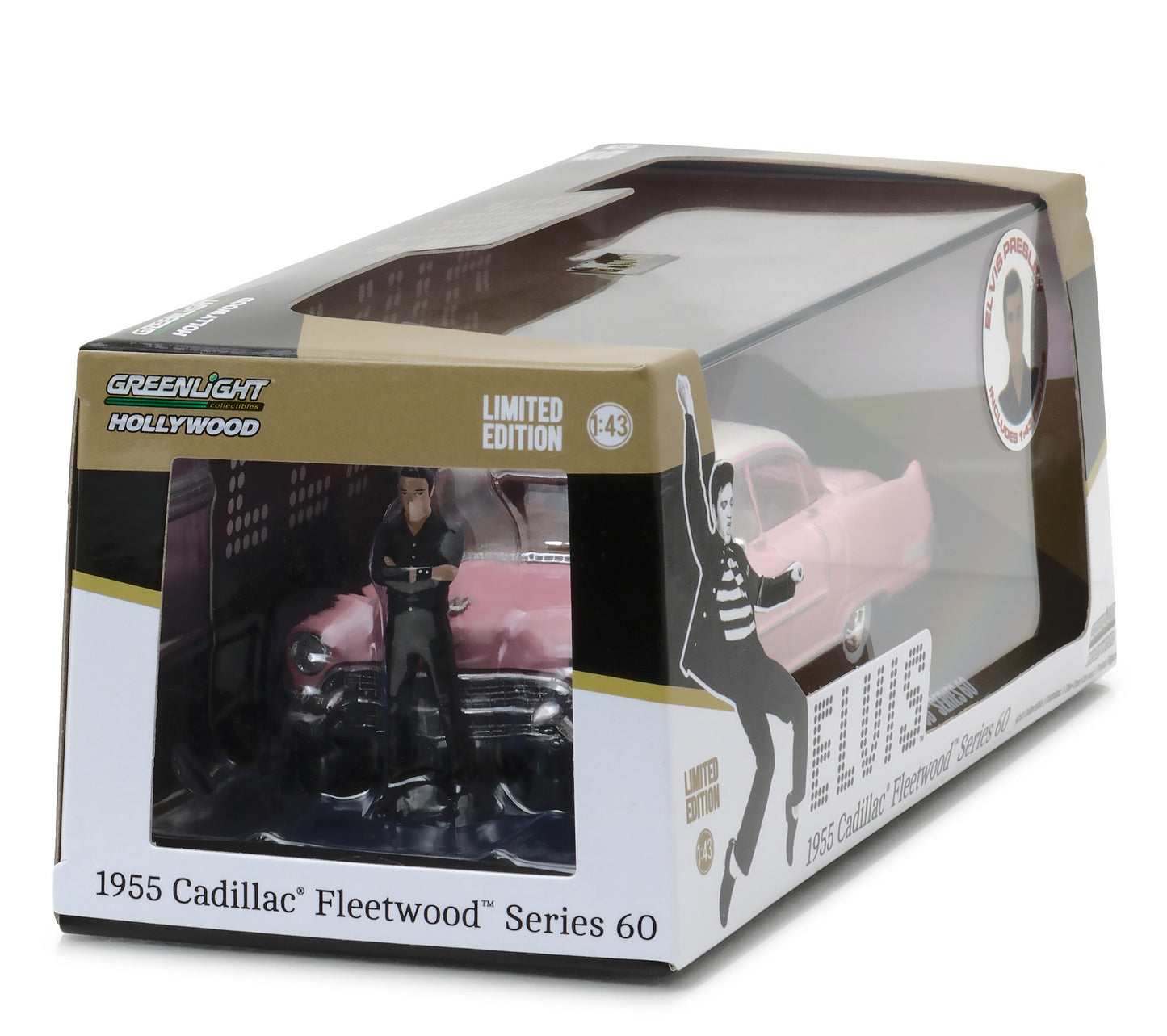 Elvis Presley's 1955 Pink Cadillac Fleetwood Series 60 with Elvis Presley Figurine 1/43 Diecast Model Car by Greenlight