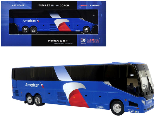 Prevost H3-45 Coach Bus "American Airlines Landline" Blue with Graphics Limited Edition 1/87 (HO) Diecast Model by Iconic Replicas