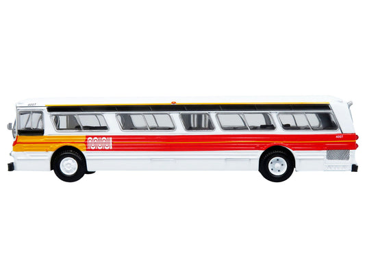 Flxible 53102 New Look Transit Bus "San Francisco MUNI - Landor Scheme" White with Red and Yellow Stripes "Vintage Bus & Motorcoach Collection" Limited Edition 1/87 (HO) Diecast Model by Iconic Replicas