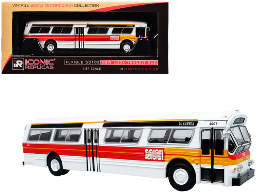 Flxible 53102 New Look Transit Bus "San Francisco MUNI - Landor Scheme" White with Red and Yellow Stripes "Vintage Bus & Motorcoach Collection" Limited Edition 1/87 (HO) Diecast Model by Iconic Replicas