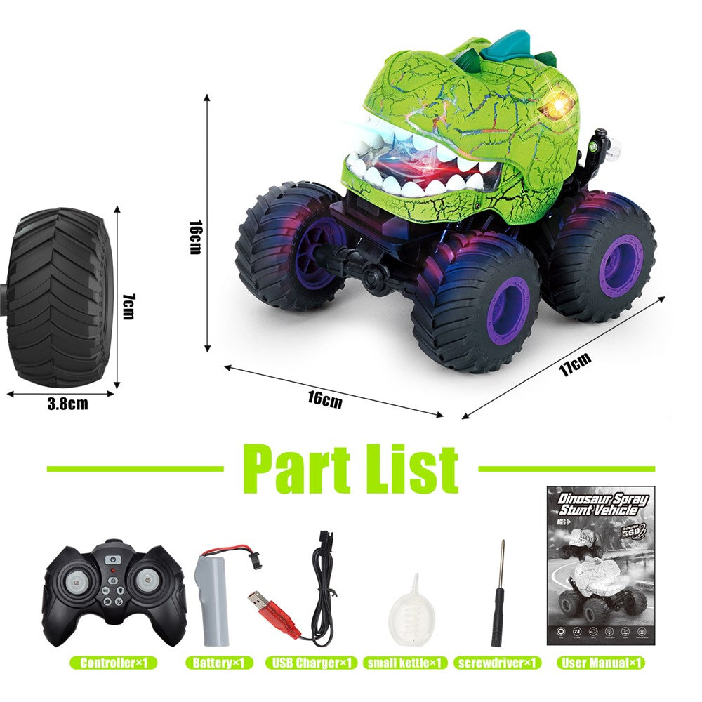 KY-S203A Cracked Pattern 1 / 20 Remote Control Toy Car Light Music Mist Spray Function Dinosaur Head Stunt Car