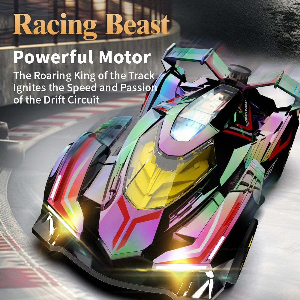 Q219 4WD RC Car Laser Holographic 2.4G Remote Control Drift Racing Vehicle with Spray Mist, Dual Battery