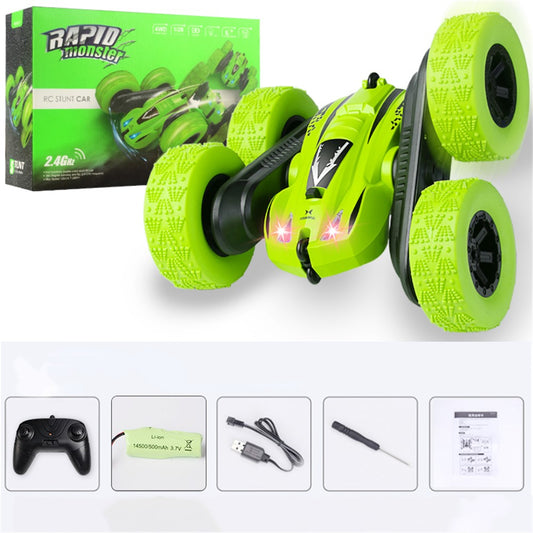 2.4GHz Remote Control Car Double Sided Rotating 360 Degree Flips Vehicle Stunt Toy with Headlight