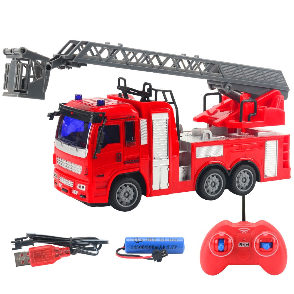 JC21 Wireless RC 4 Channels Mini Fire Truck Fire Engine Toy with Lights Electric Car Model Toy for Kids