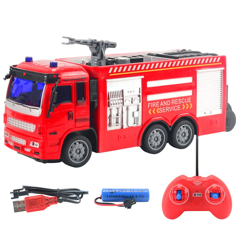 JC21 Wireless RC 4 Channels Mini Fire Truck Fire Engine Toy with Lights Electric Car Model Toy for Kids