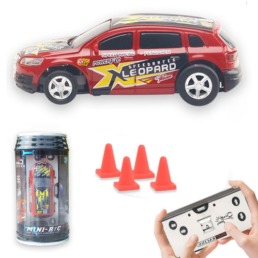 QT666 Mini 1:64 Drink Can Design RC Car with Remote Controller Road Blocks Drift Racing Car Toy Children Boys Gift