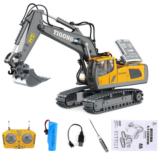 BC1043 11-Channel 2.4G RC Excavator 1 / 20 Scale Remote Control Excavator Metal Construction Vehicle Tractor Toys for Boys and Girls