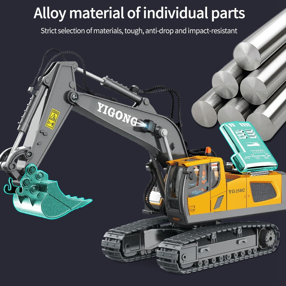 BC1043 11-Channel 2.4G RC Excavator 1 / 20 Scale Remote Control Excavator Metal Construction Vehicle Tractor Toys for Boys and Girls