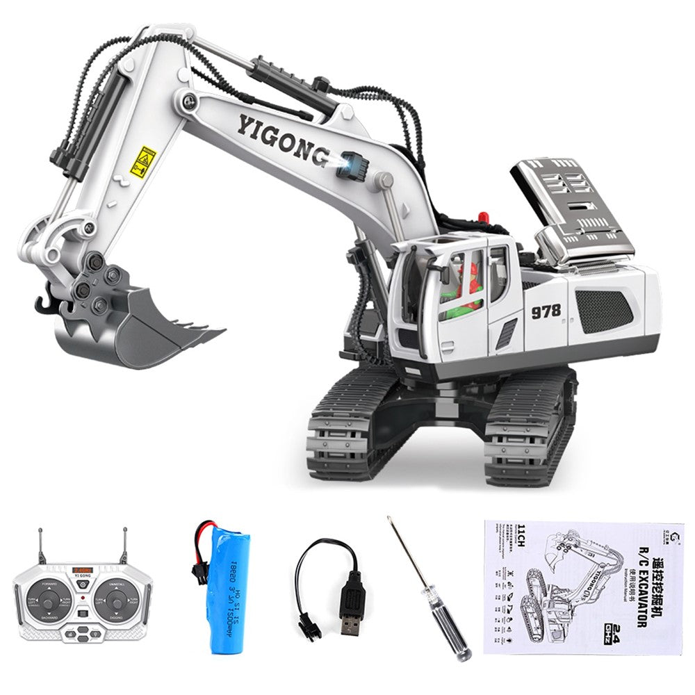 BC1043 11-Channel 2.4G RC Excavator 1 / 20 Scale Remote Control Excavator Metal Construction Vehicle Tractor Toys for Boys and Girls