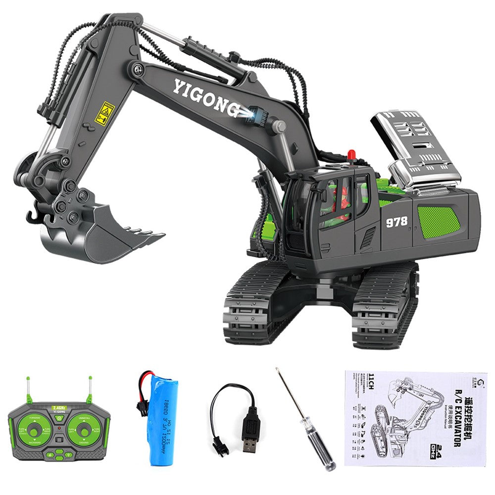 BC1043 11-Channel 2.4G RC Excavator 1 / 20 Scale Remote Control Excavator Metal Construction Vehicle Tractor Toys for Boys and Girls