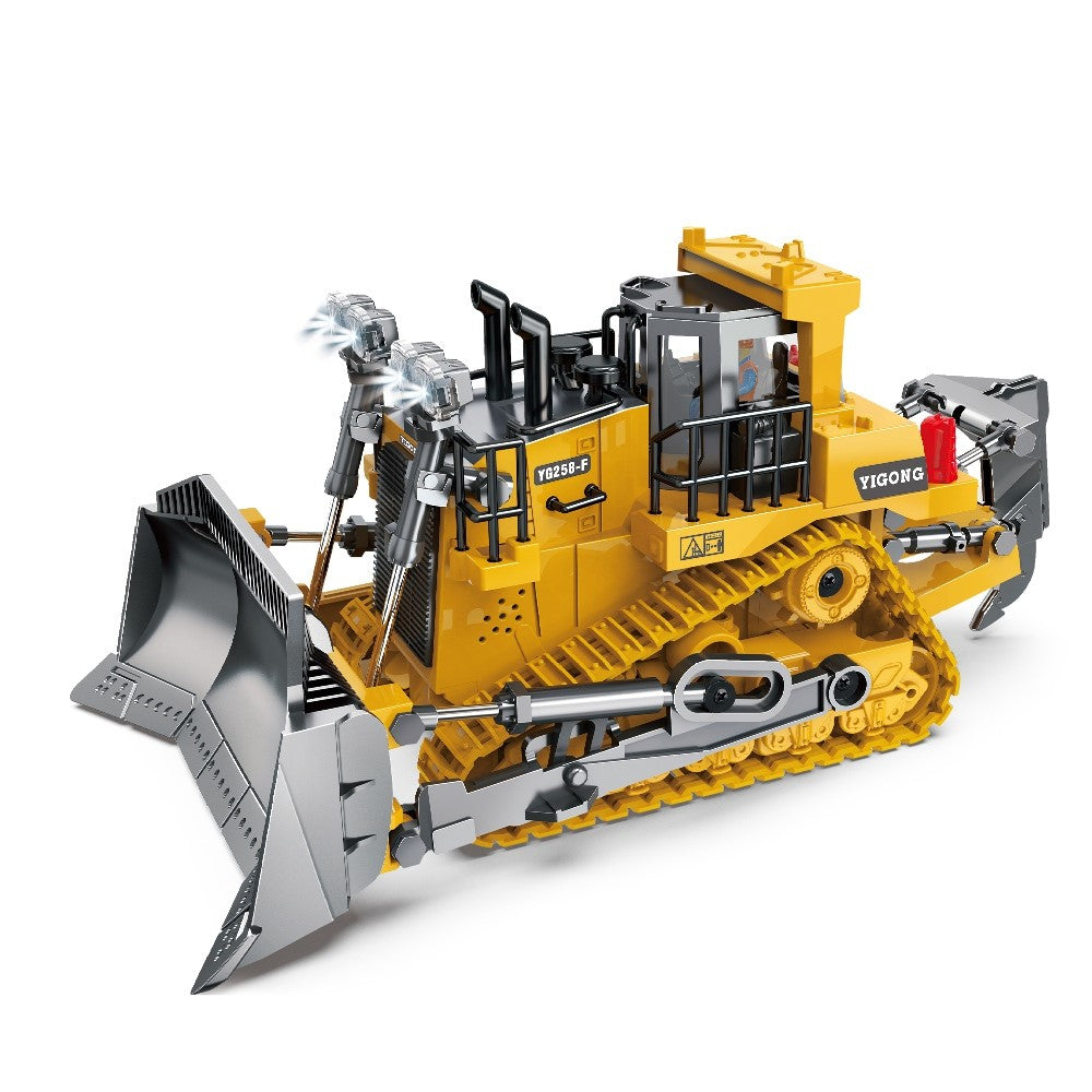 BC1045 Alloy RC Bulldozer 1 / 24 Scale 2.4G 9-Channel Dozer Front Loader Toy Metal Construction Vehicle with Light Sound for Kids