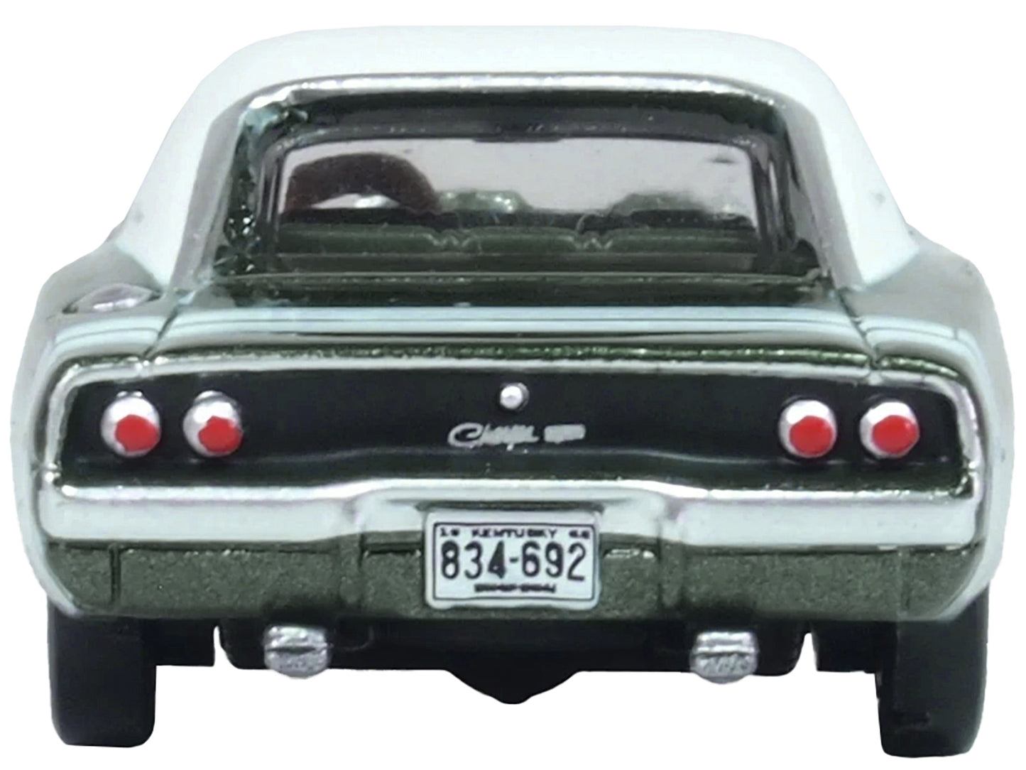 1968 Dodge Charger Racing Green Metallic with White Top and Tail Stripe 1/87 (HO) Scale Diecast Model Car by Oxford Diecast