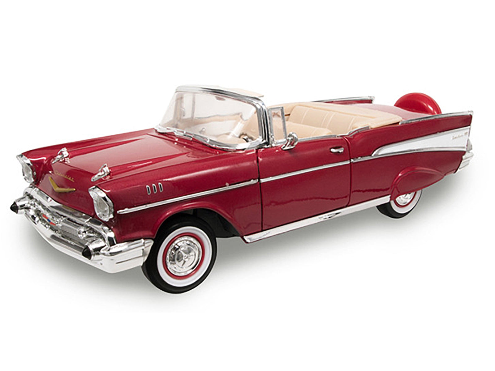 1957 Chevrolet Bel Air Convertible Red 1/18 Diecast Model Car by Road Signature 