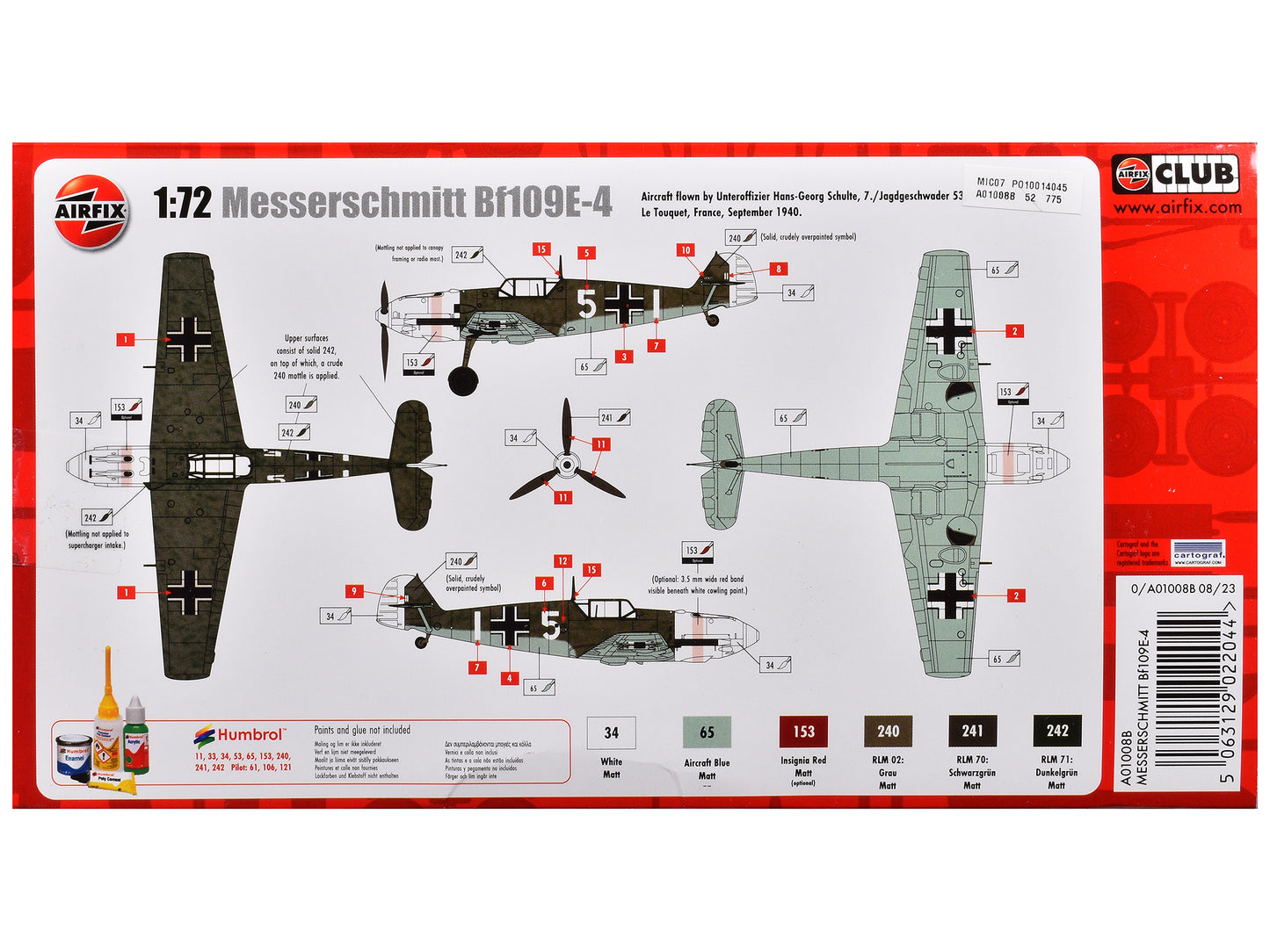 Level 1 Model Kit Messerschmitt Bf109E-4 Fighter Aircraft 1/72 Plastic Model Kit by Airfix