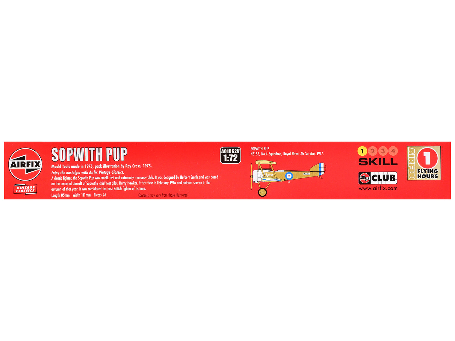 Level 1 Model Kit Sopwith Pup Fighter Aircraft 1/72 Plastic Model Kit by Airfix
