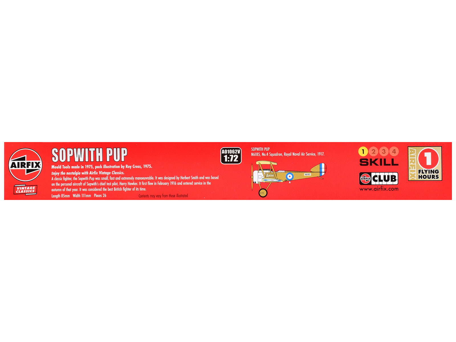 Level 1 Model Kit Sopwith Pup Fighter Aircraft 1/72 Plastic Model Kit by Airfix