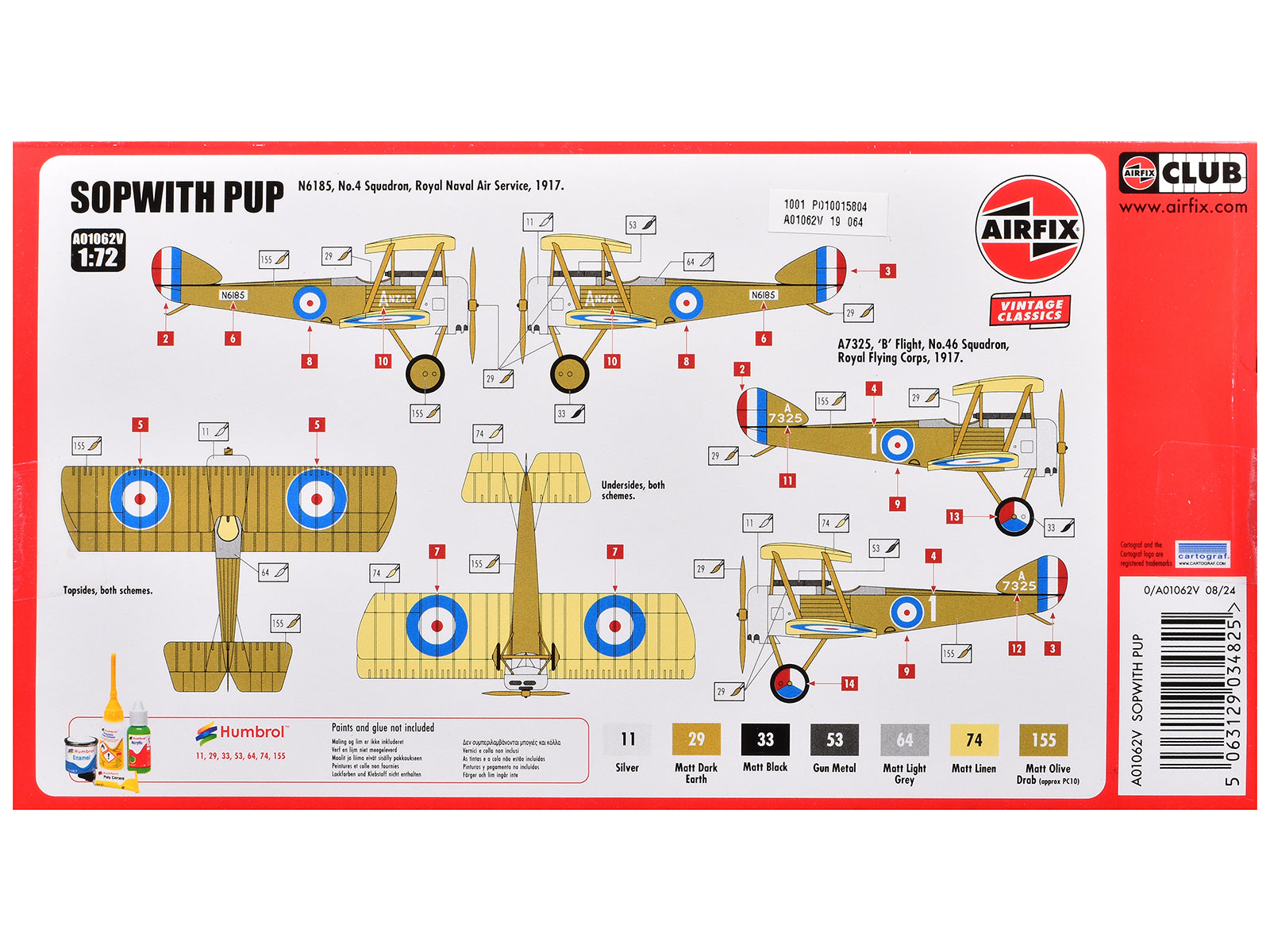 Level 1 Model Kit Sopwith Pup Fighter Aircraft 1/72 Plastic Model Kit by Airfix