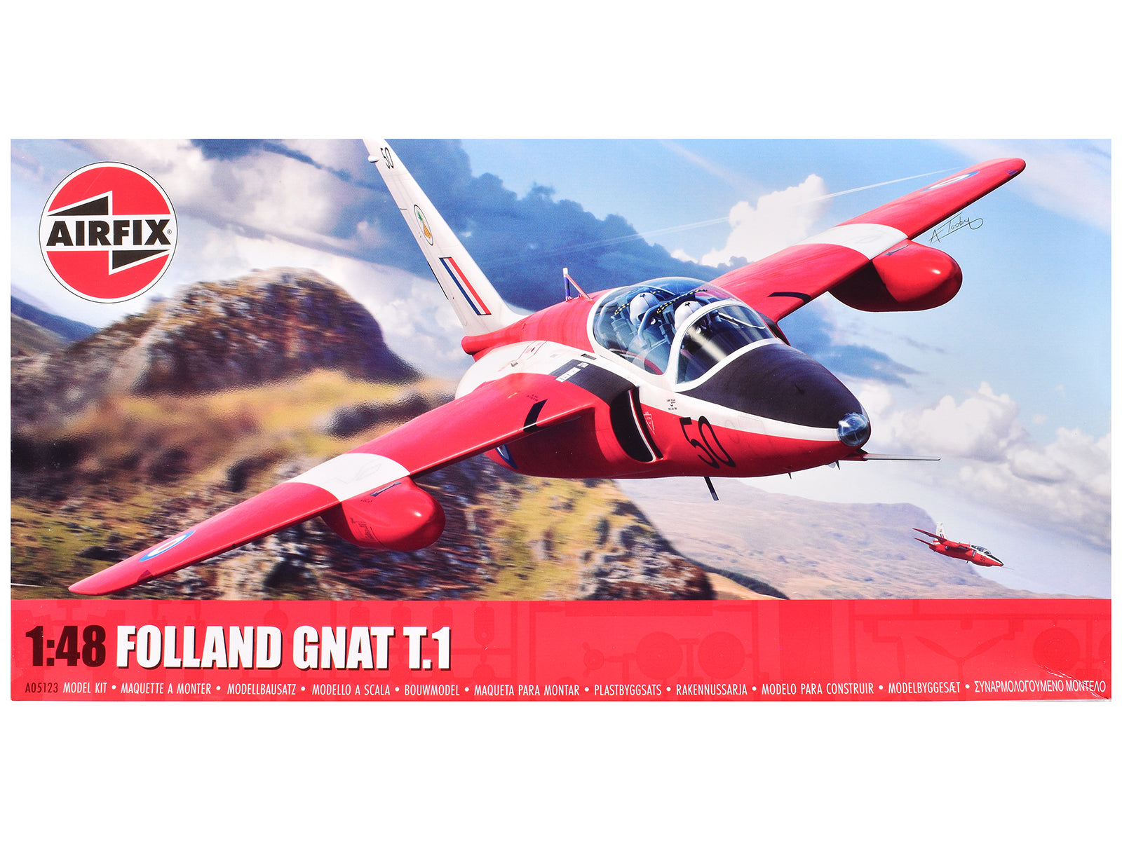 Level 2 Model Kit Folland Gnat T.1 Fighter Aircraft with 2 Scheme Options 1/48 Plastic Model Kit by Airfix