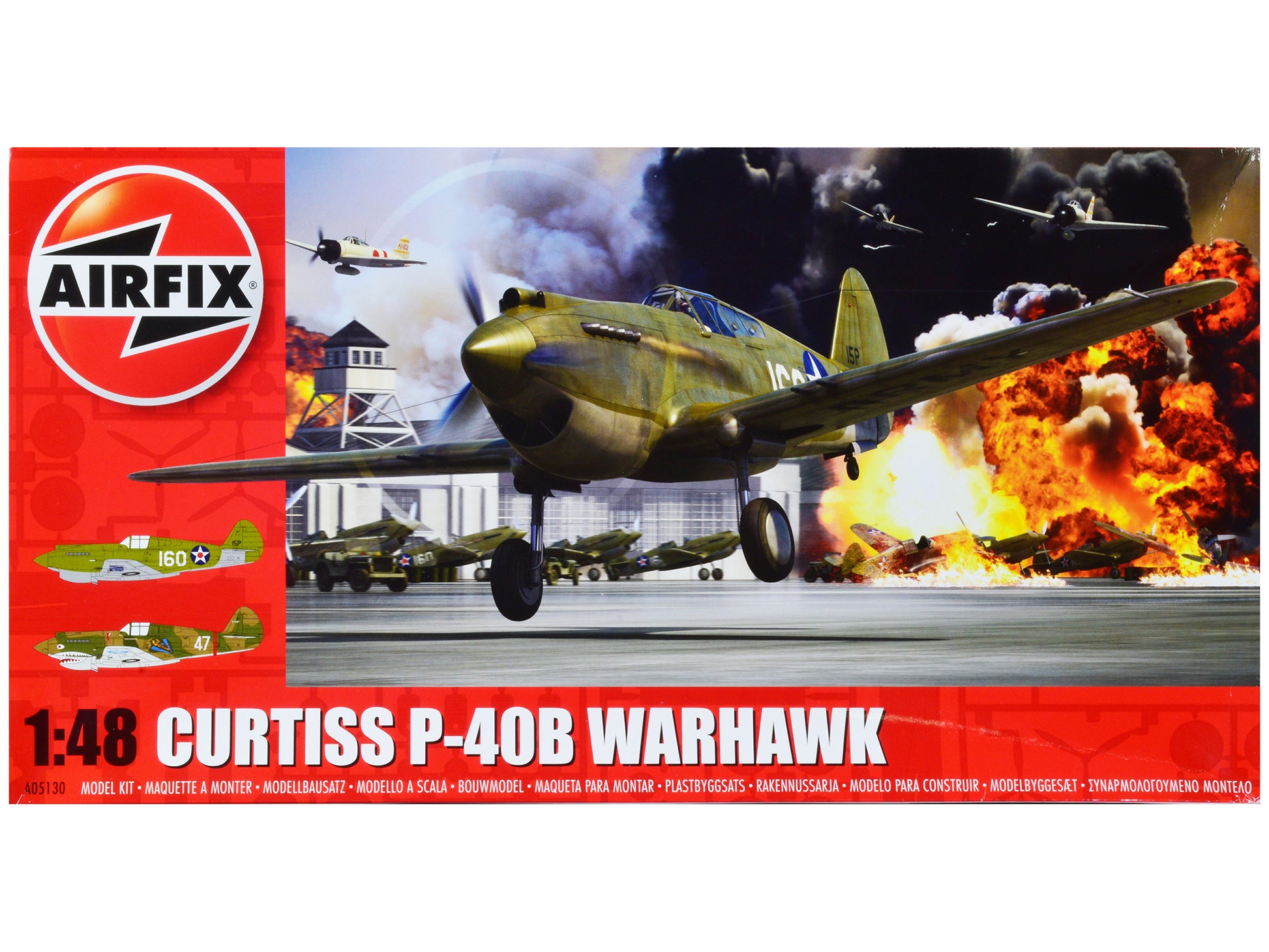 Level 2 Model Kit Curtiss P-40B Warhawk Fighter-Bomber Aircraft with 2 Scheme Options 1/48 Plastic Model Kit by Airfix