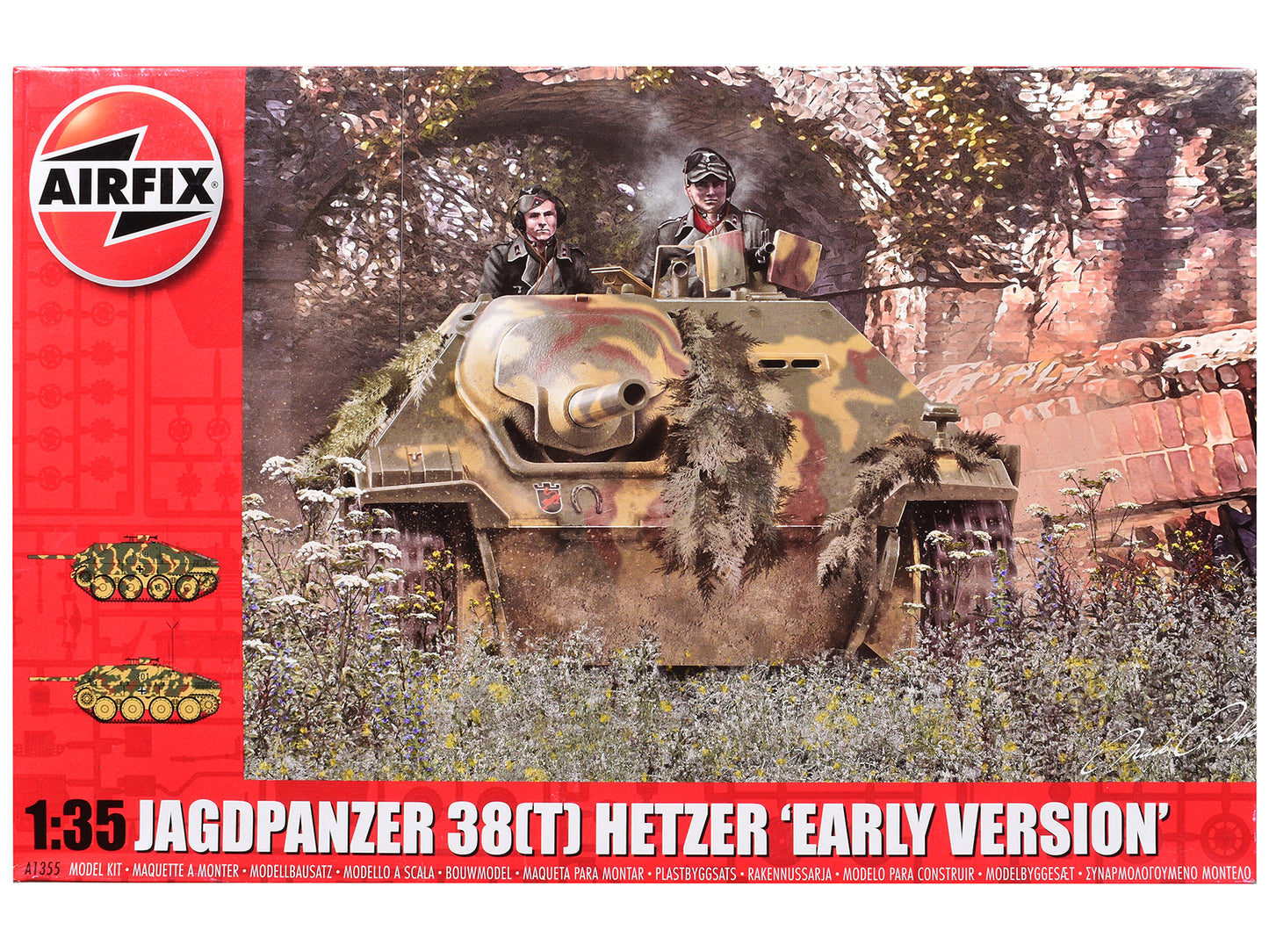 Level 3 Model Kit JagdPanzer 38(t) Hetzer "Early Version" Tank with 2 Scheme Options 1/35 Plastic Model Kit by Airfix
