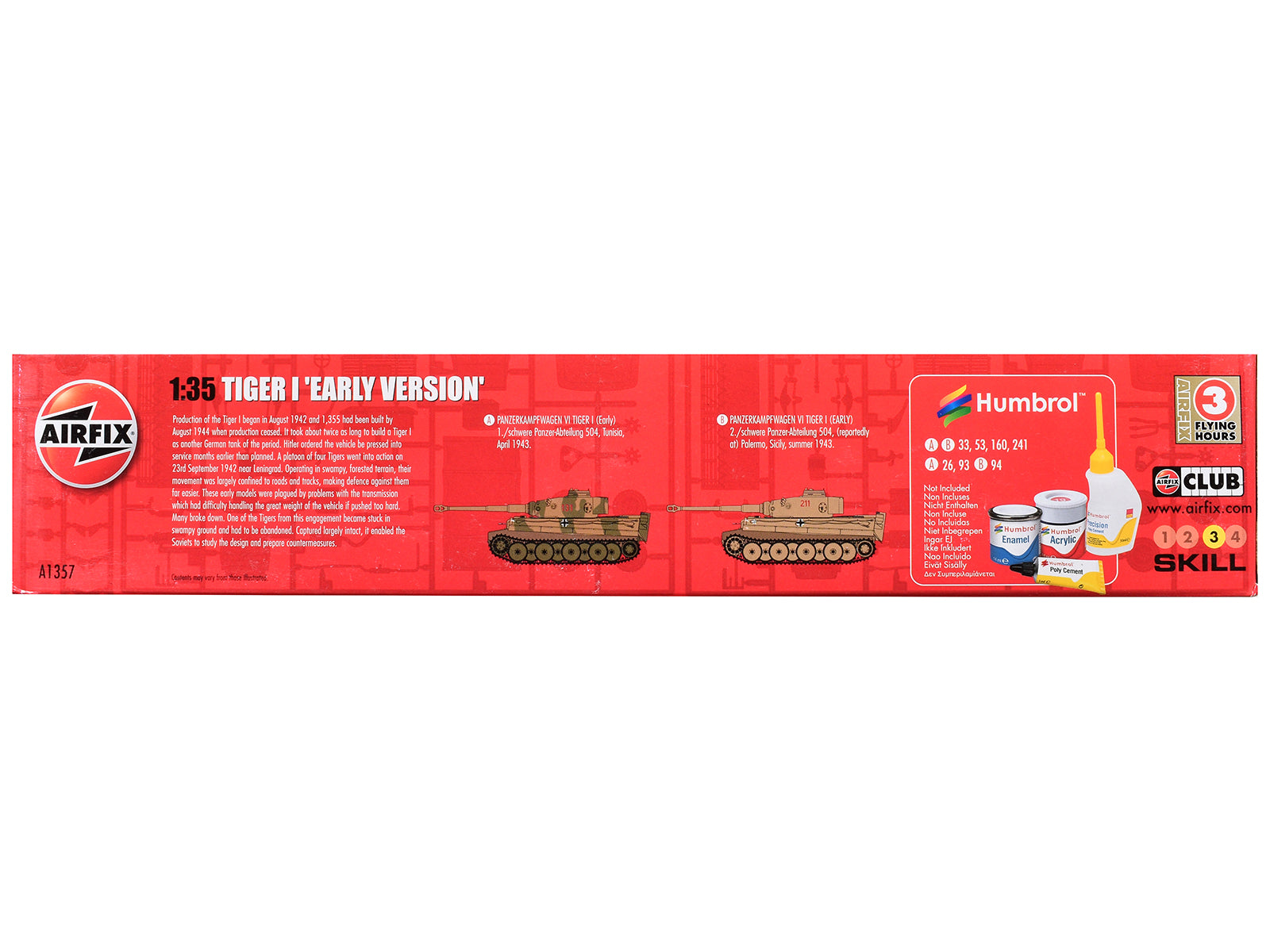 Level 3 Model Kit Tiger I "Early Version" Tank with 2 Scheme Options 1/35 Plastic Model Kit by Airfix