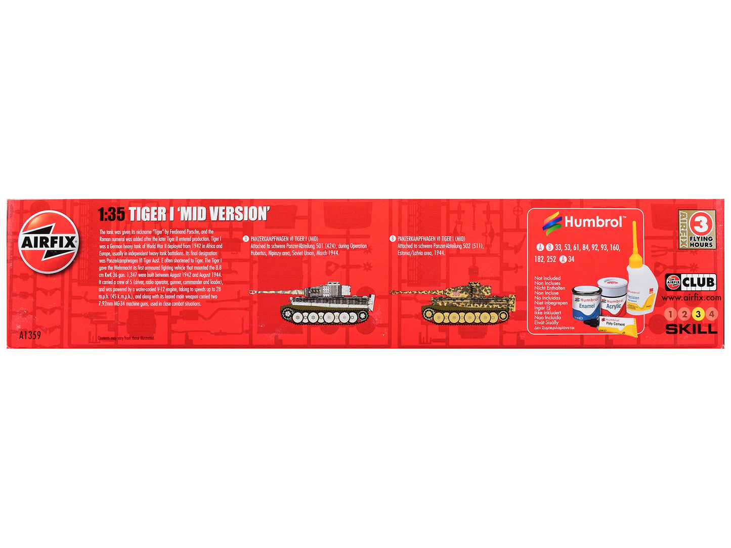 Level 3 Model Kit Tiger I "Mid Version" Tank with 2 Scheme Options 1/35 Plastic Model Kit by Airfix