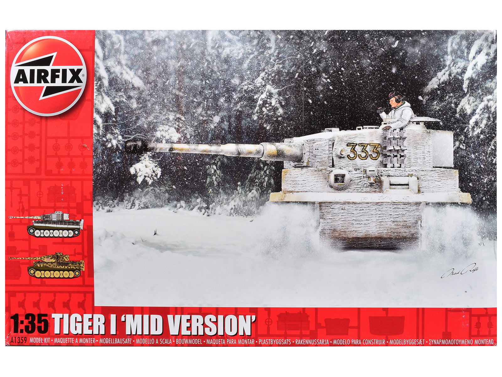 Level 3 Model Kit Tiger I "Mid Version" Tank with 2 Scheme Options 1/35 Plastic Model Kit by Airfix
