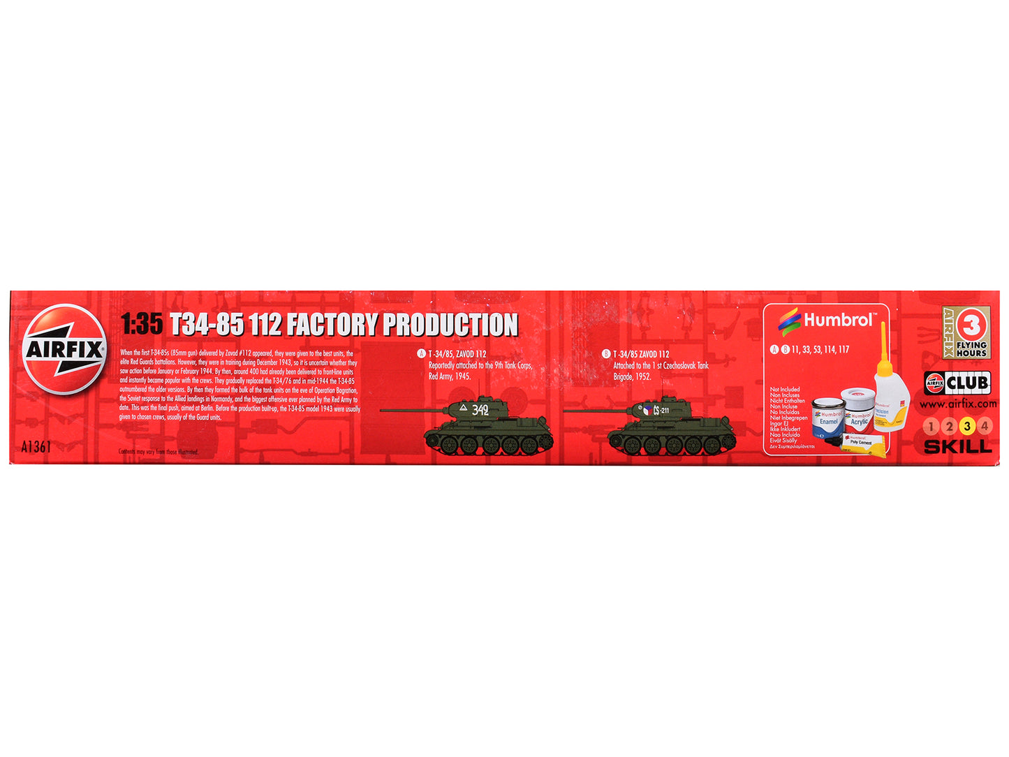 Level 3 Model Kit T34-85 112 Factory Production Tank with 2 Scheme Options 1/35 Plastic Model Kit by Airfix