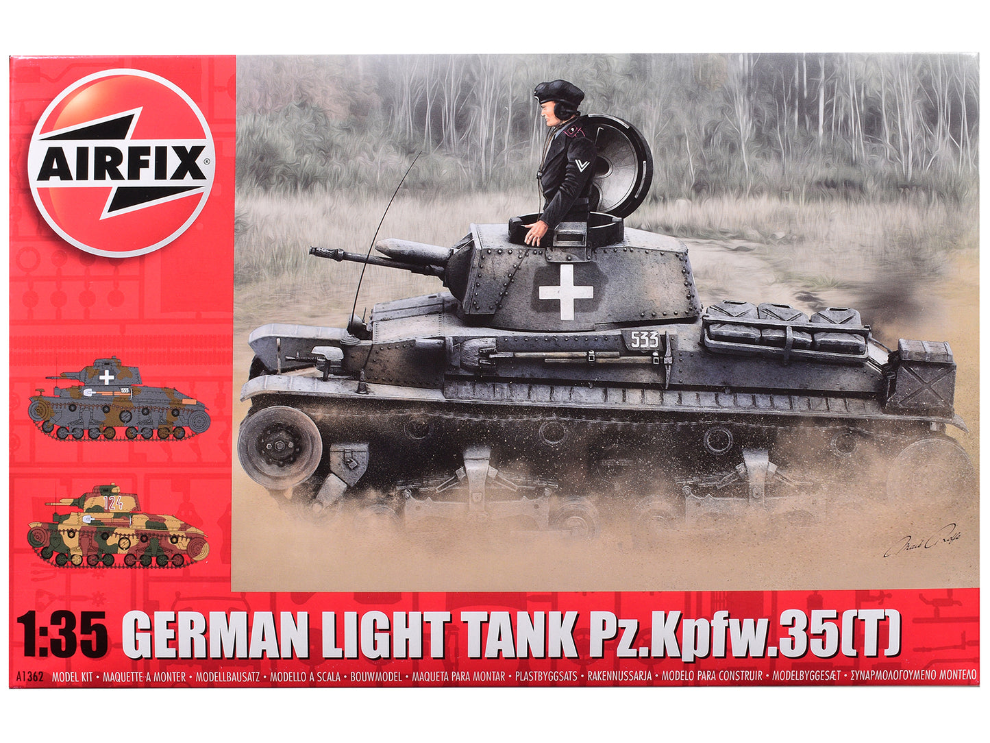 Level 2 Model Kit German Pz.Kpfw.35(t) Light Tank with 2 Scheme Options 1/35 Plastic Model Kit by Airfix