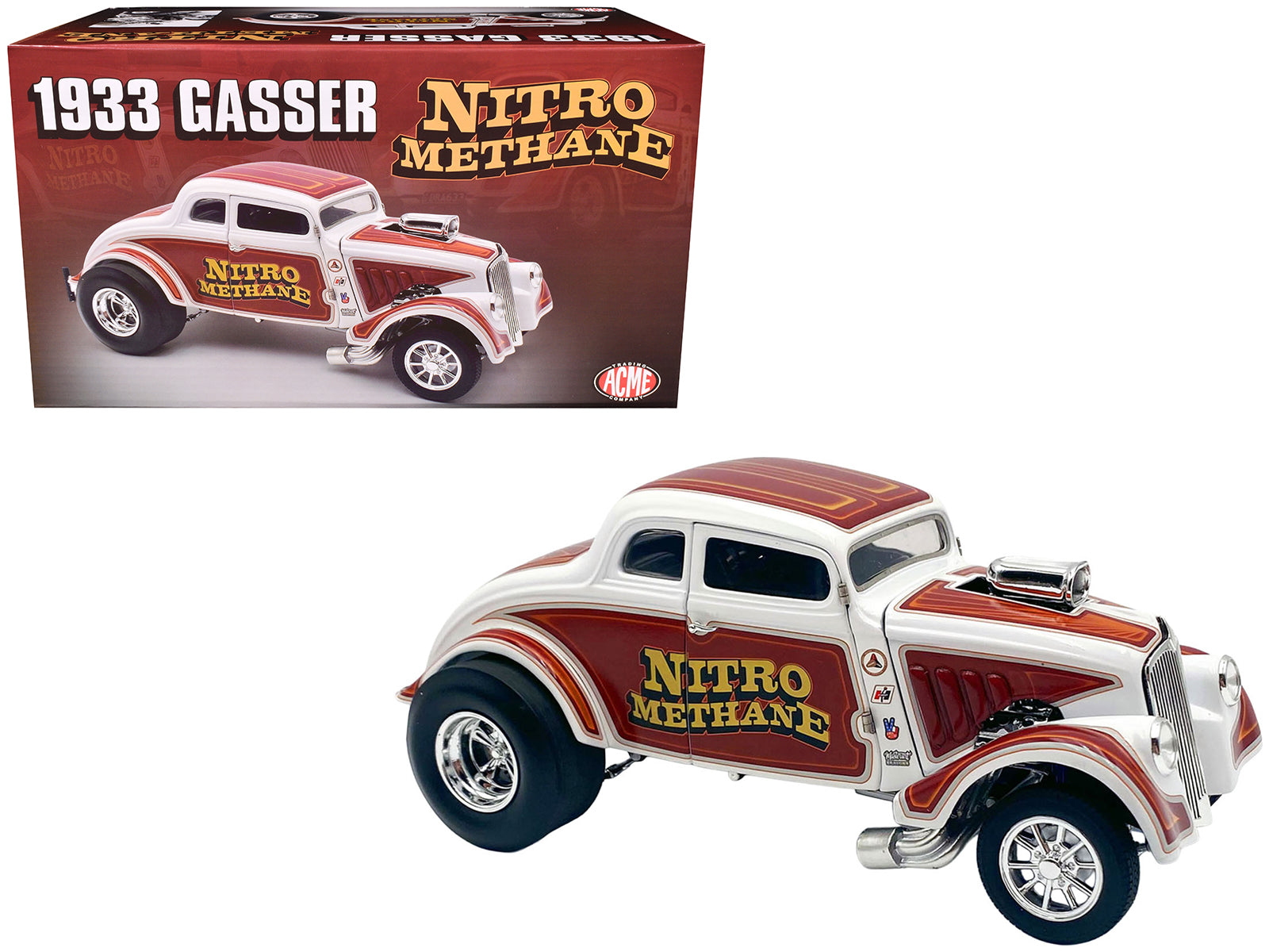 1933 Gasser "Nitro Methane" White and Brown Limited Edition to 348 pieces Worldwide 1/18 Diecast Model Car by ACME