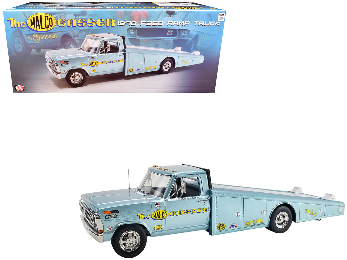1970 Ford F-350 Ramp Truck Light Blue Metallic "Malco Gasser" Limited Edition to 240 pieces Worldwide 1/18 Diecast Model Car by ACME