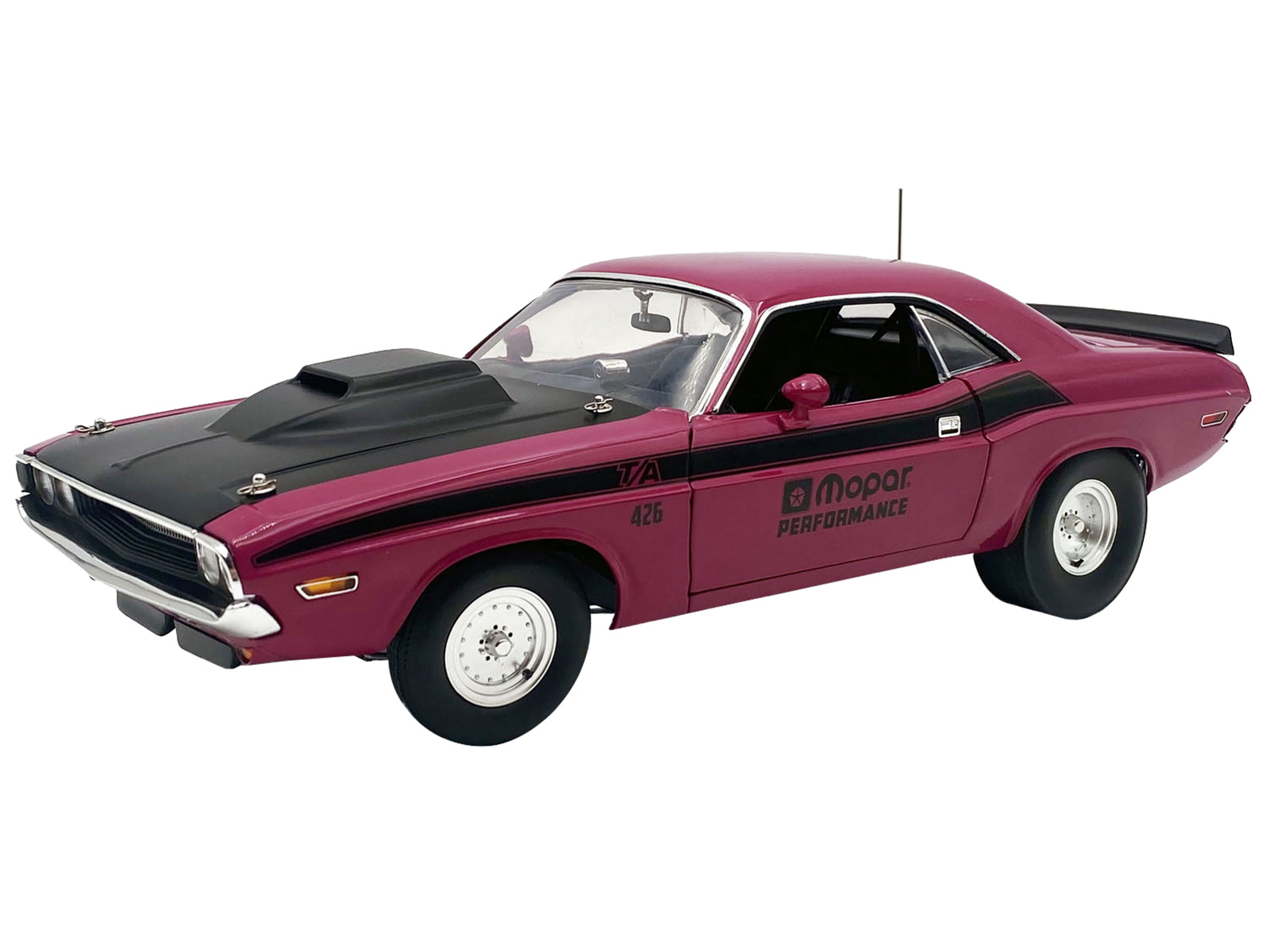 1970 Dodge Challenger T/A Pro Stock "Mopar Performance" Panther Pink with Black Stripes and Black Hood Limited Edition to 350 pieces Worldwide 1/18 Diecast Model Car by ACME