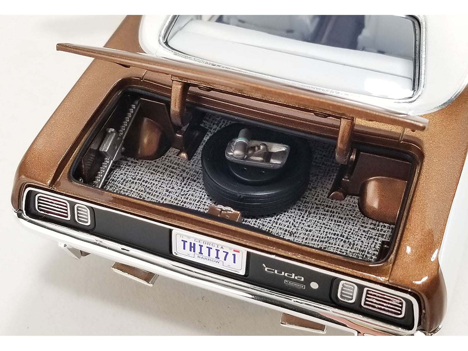 1971 Plymouth Barracuda Tahitian Walnut Metallic and White with White Vinyl Top Limited Edition to 258 pieces Worldwide 1/18 Diecast Model Car by ACME