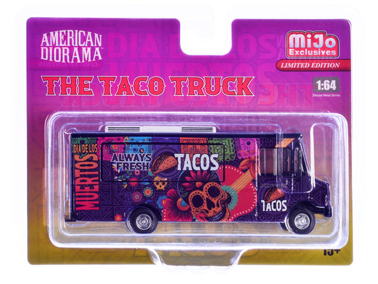 Food Truck "The Taco Truck" Purple with Graphics 1/64 Diecast Model by American Diorama
