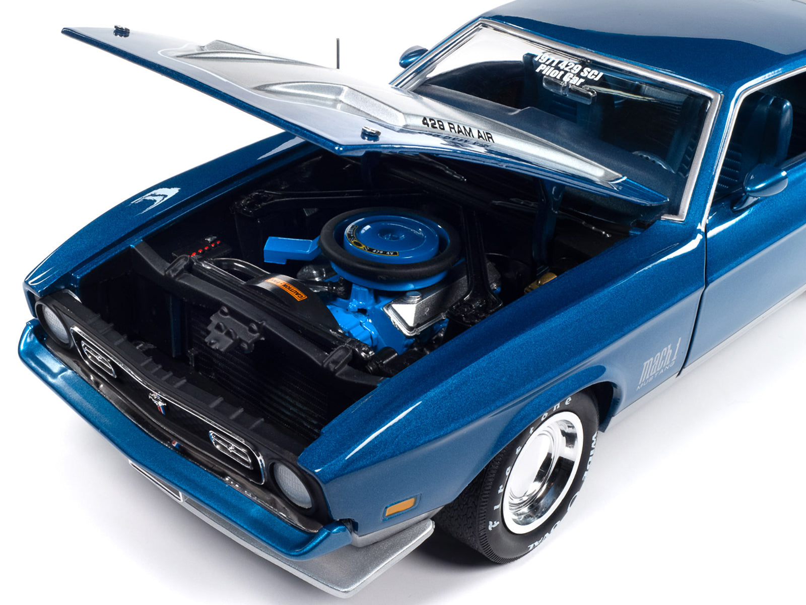 1971 Ford Mustang Mach 1 Blue Metallic with Silver Hood "Muscle Car & Corvette Nationals" (MCACN) "American Muscle" Series 1/18 Diecast Model Car by Auto World