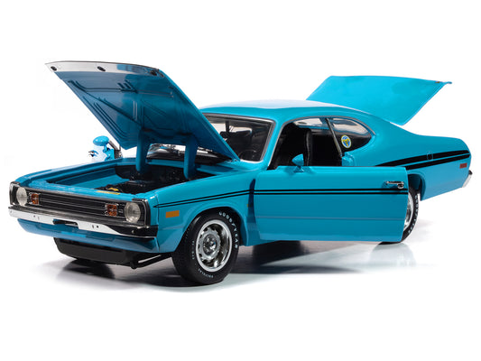 1972 Dodge Demon GSS "Mecum Auctions" Petty Blue with Black Stripes "American Muscle" Series 1/18 Diecast Model Car by Auto World