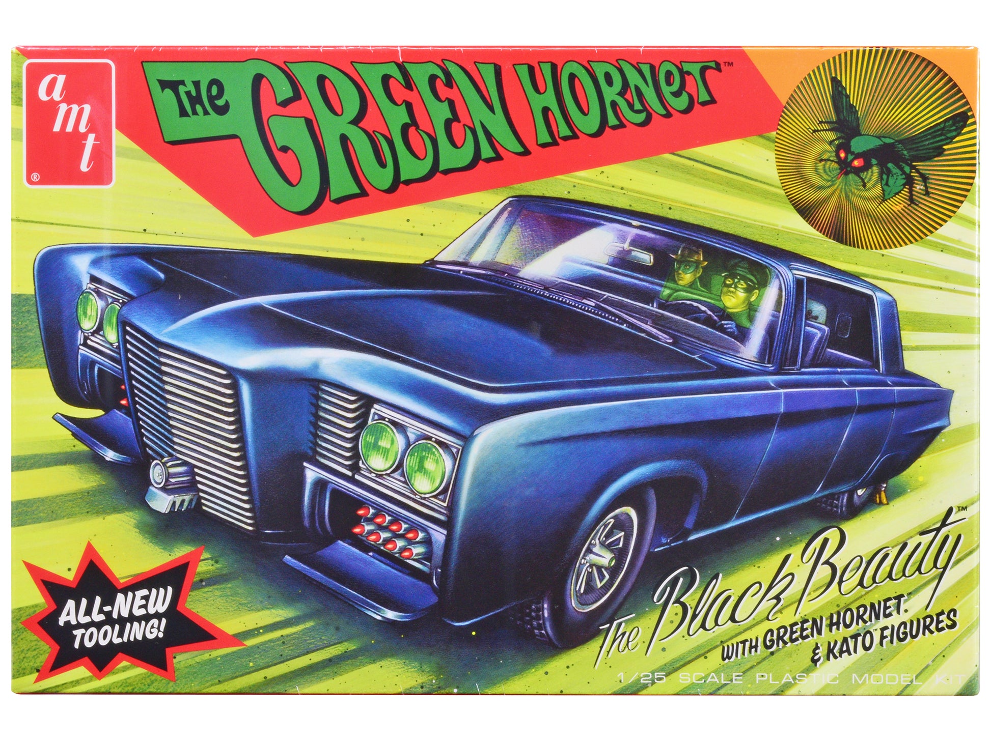 Skill 2 Model Kit Black Beauty "The Green Hornet" (1966‚Äì1967) TV Series with Green Hornet and Kato Figures 1/25 Scale Model by AMT