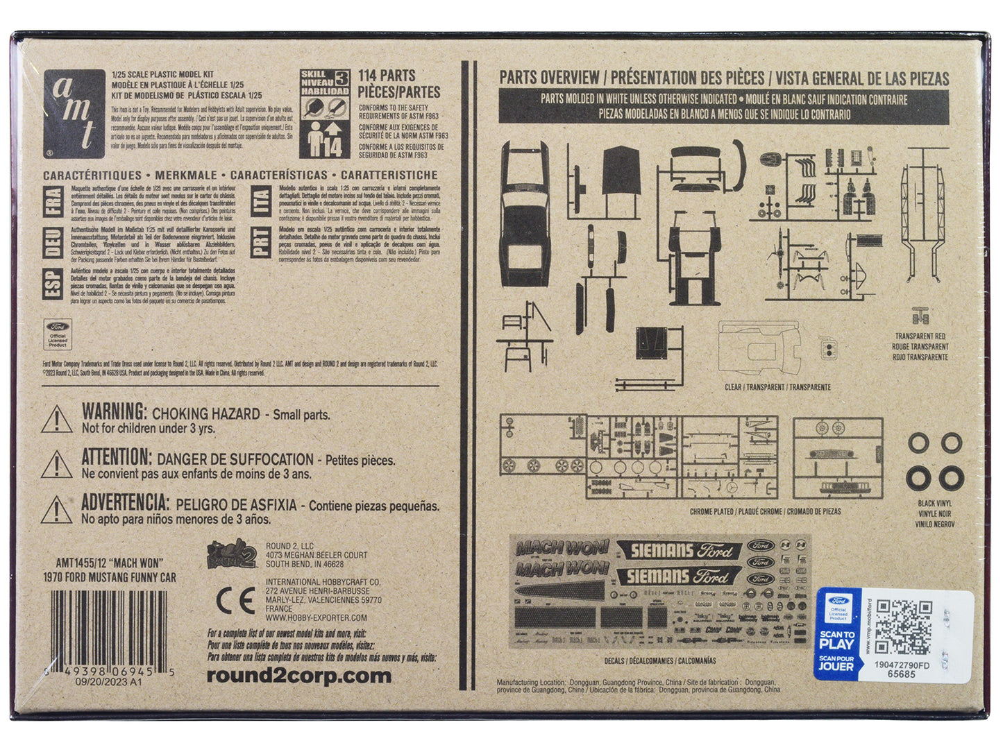 Skill 3 Model Kit 1970 Ford Mustang Funny Car "Mach Won" 1/25 Scale Model by AMT