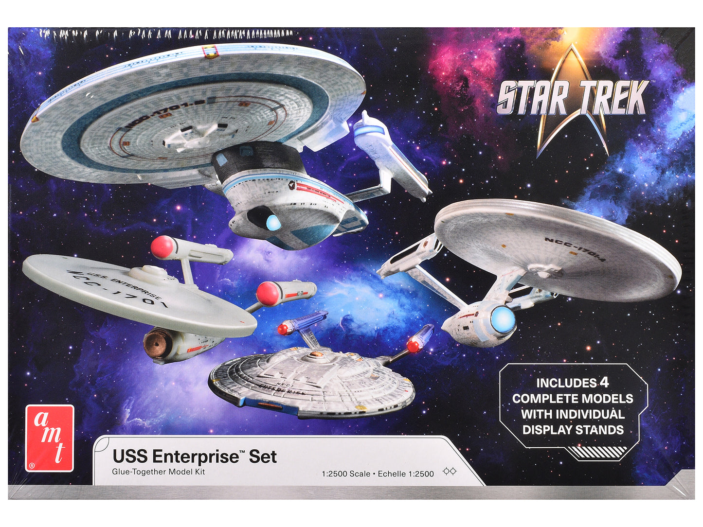 Skill 2 Model Kit U.S.S. Enterprise Four Ship Set "Star Trek" 1/2500 Scale Model by AMT