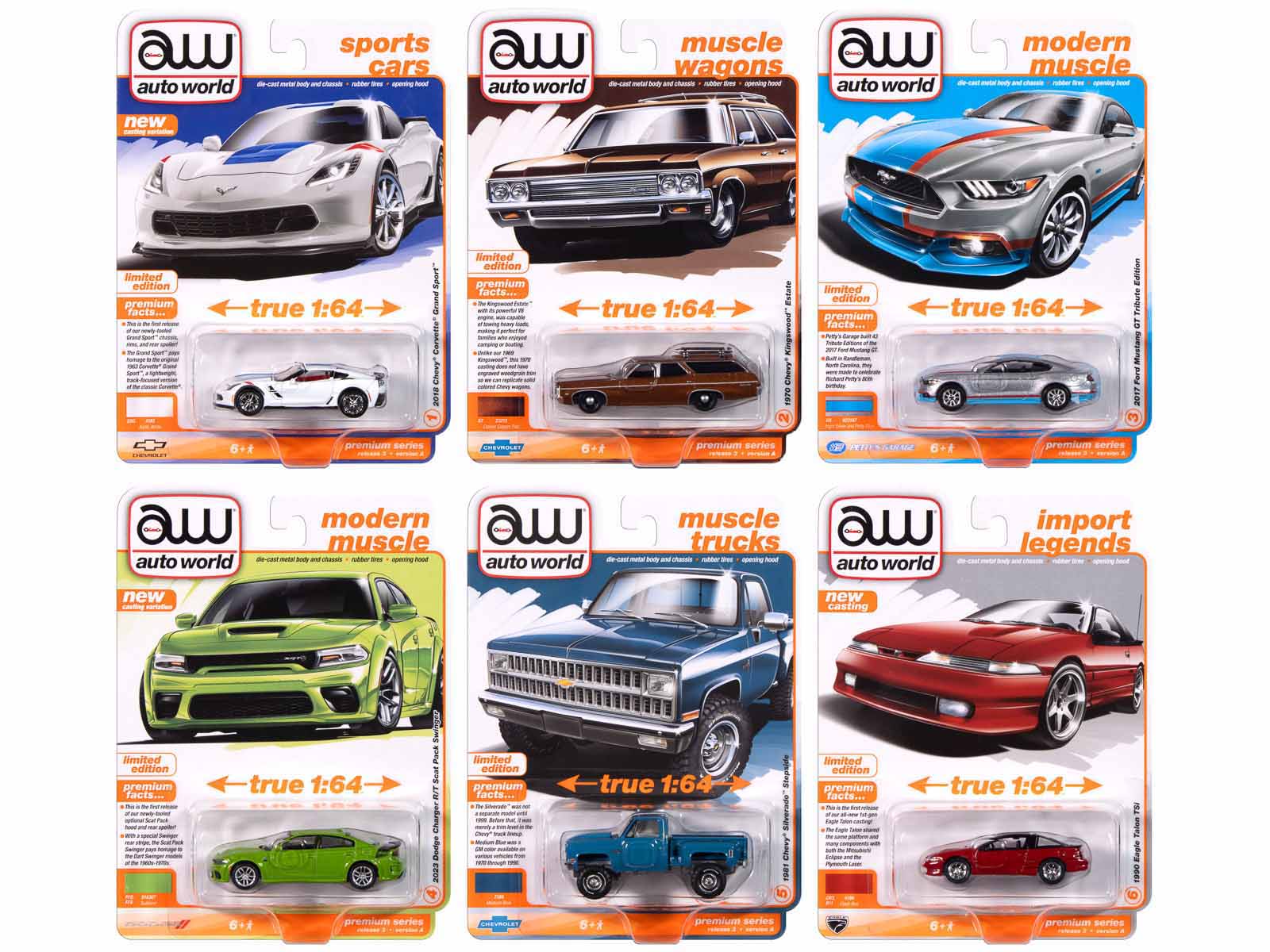 Auto World Premium 2024 Set A of 6 pieces Release 3 1/64 Diecast Model Cars by Auto World