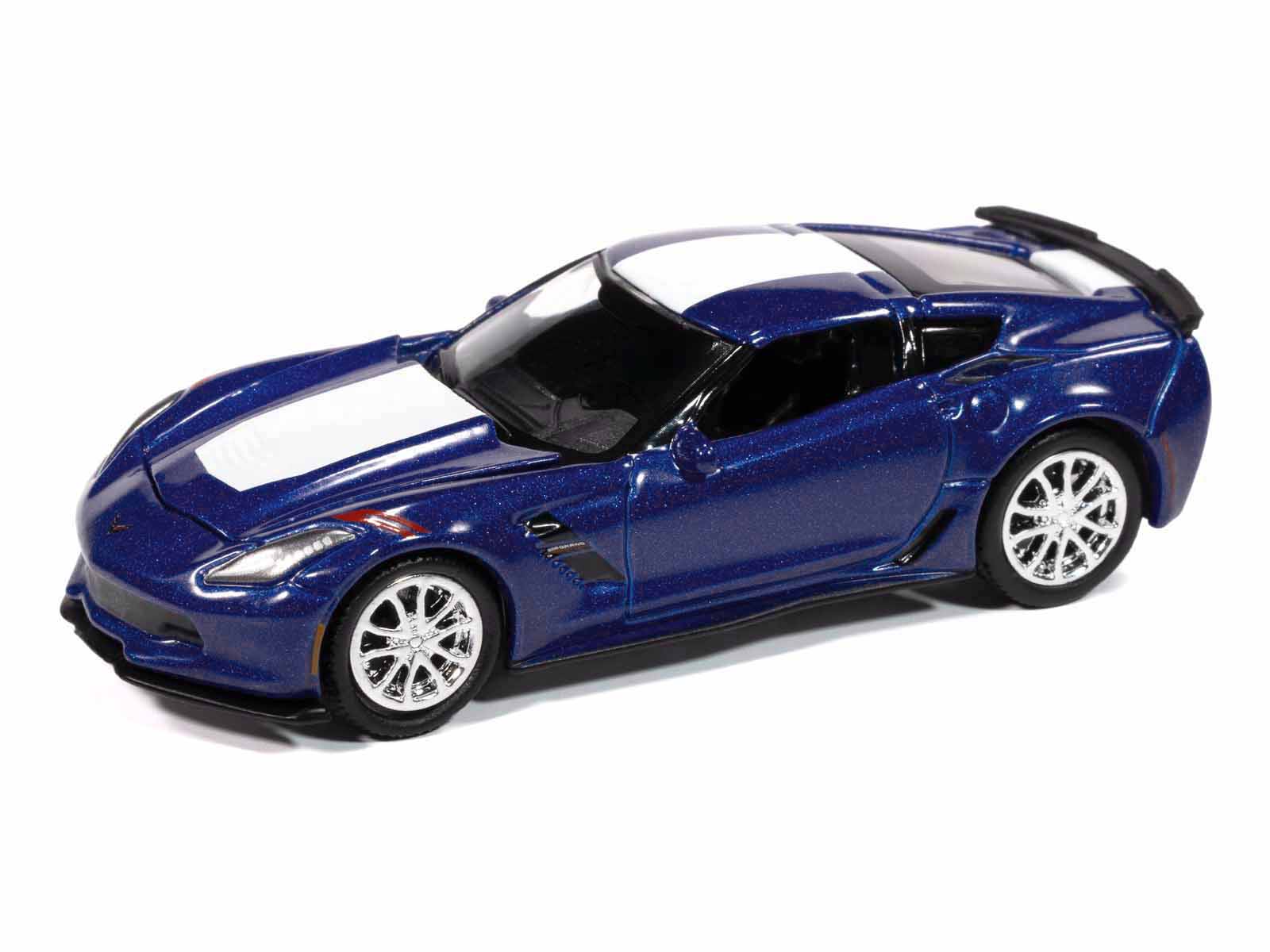 2018 Chevrolet Corvette Grand Sport Admiral Blue with White Stripe "Sports Cars" Series 1/64 Diecast Model Car by Auto World