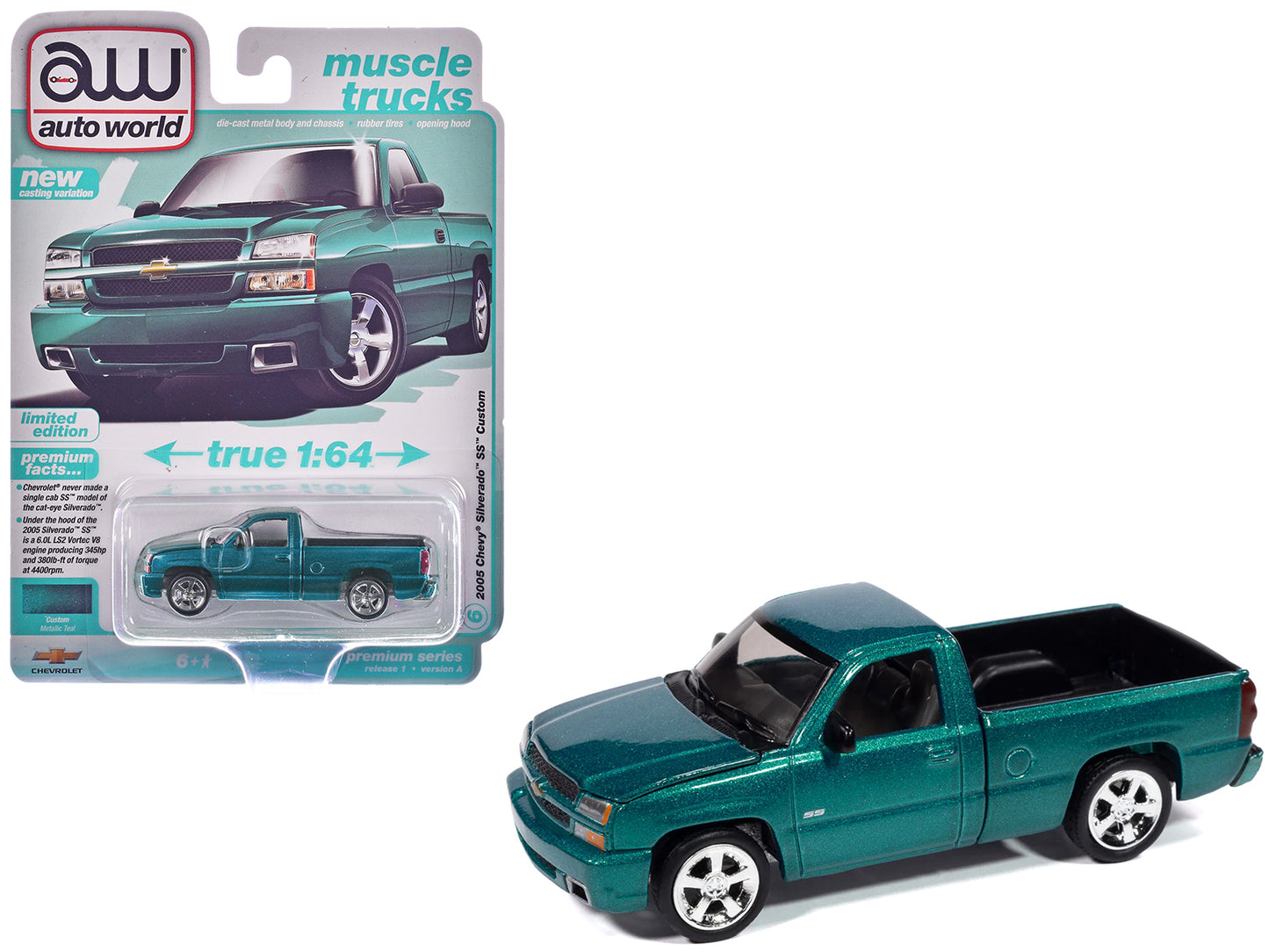 2005 Chevrolet Silverado SS Custom Pickup Truck Teal Metallic "Muscle Trucks" Series 1/64 Diecast Model Car by Auto World