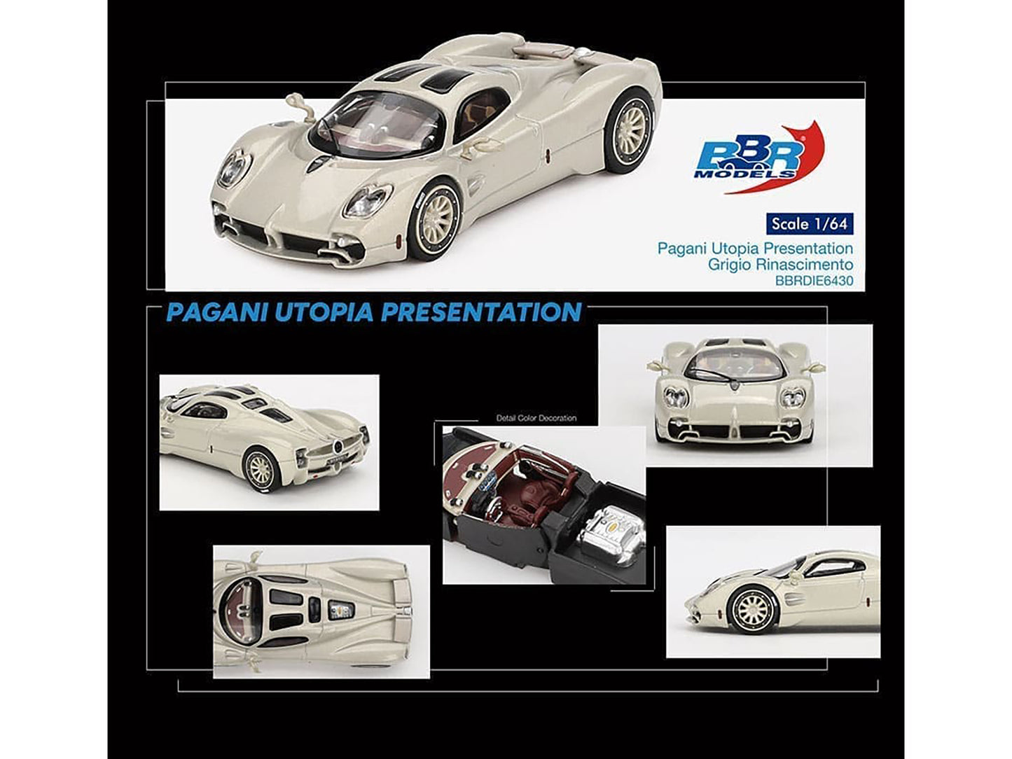 Pagani Utopia Presentation Grigio Rinascimento Silver 1/64 Diecast Model Car by BBR